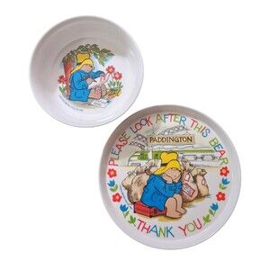 Vintage Paddington Bear Plastic Plate & Bowl Set SiLite Eden Toys 1983
